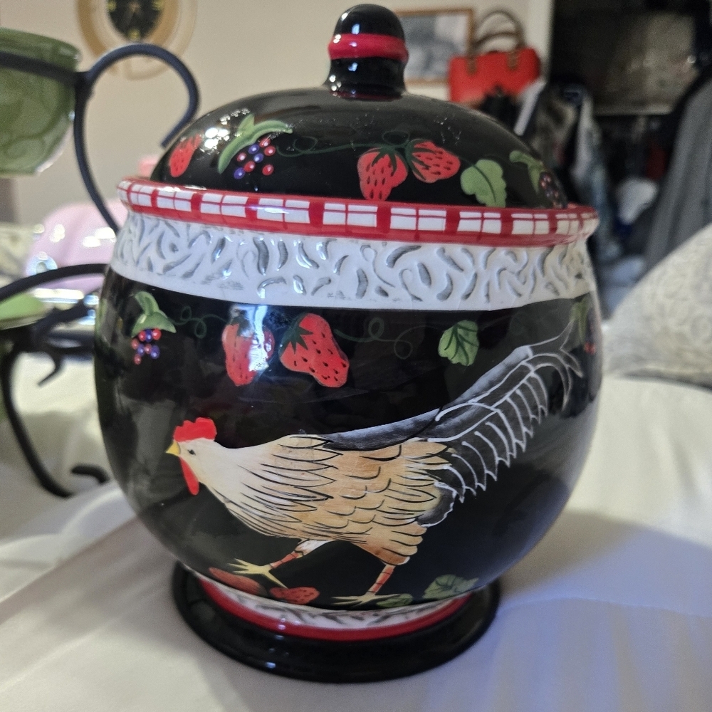 Bella casa by ganz Cookie Jar ROOSTER Medium Size Black Red